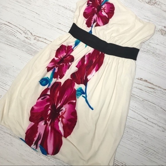 Floral One-Shoulder Ivory Elastic A-Line Mini Dress - Picture 3 of 7